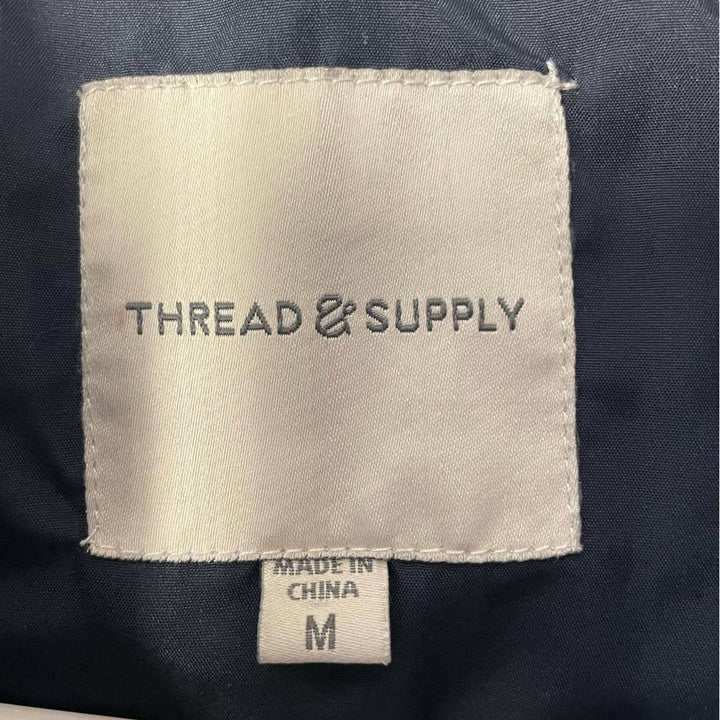 Thread &amp; Supply Womens Medium Navy Blue Quilted Full Zip Sleeveless Collar Vest