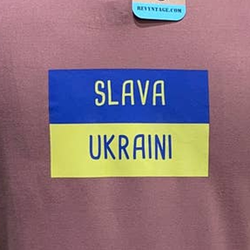 Upcycled Hand Printed Small Summer Seagull Ukraine Flag Slava Ukraini Artist Tee