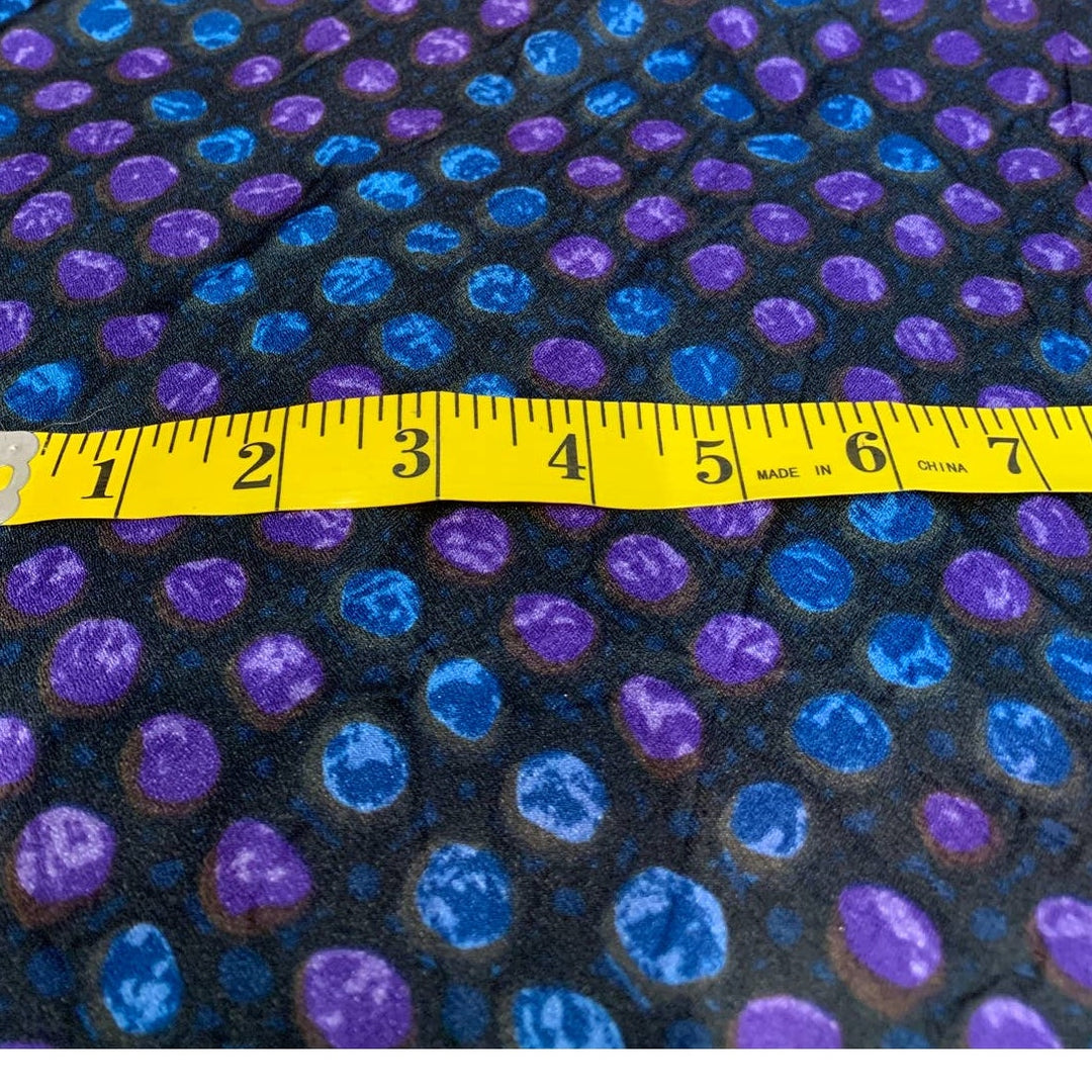 3+ yds Shiny Polyester Blend Black w Blue Purple Polka Dots Fabric Remnant