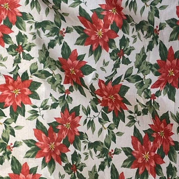 Christmas Poinsettia Holly Berry Leaves Floral Polyester 50" by 70" Tablecloth
