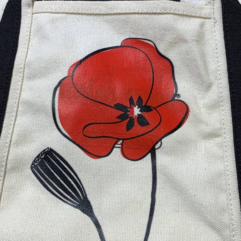 Hand Printed Upcycled Red Poppy Flower Small Cotton Canvas Tote Bag Purse