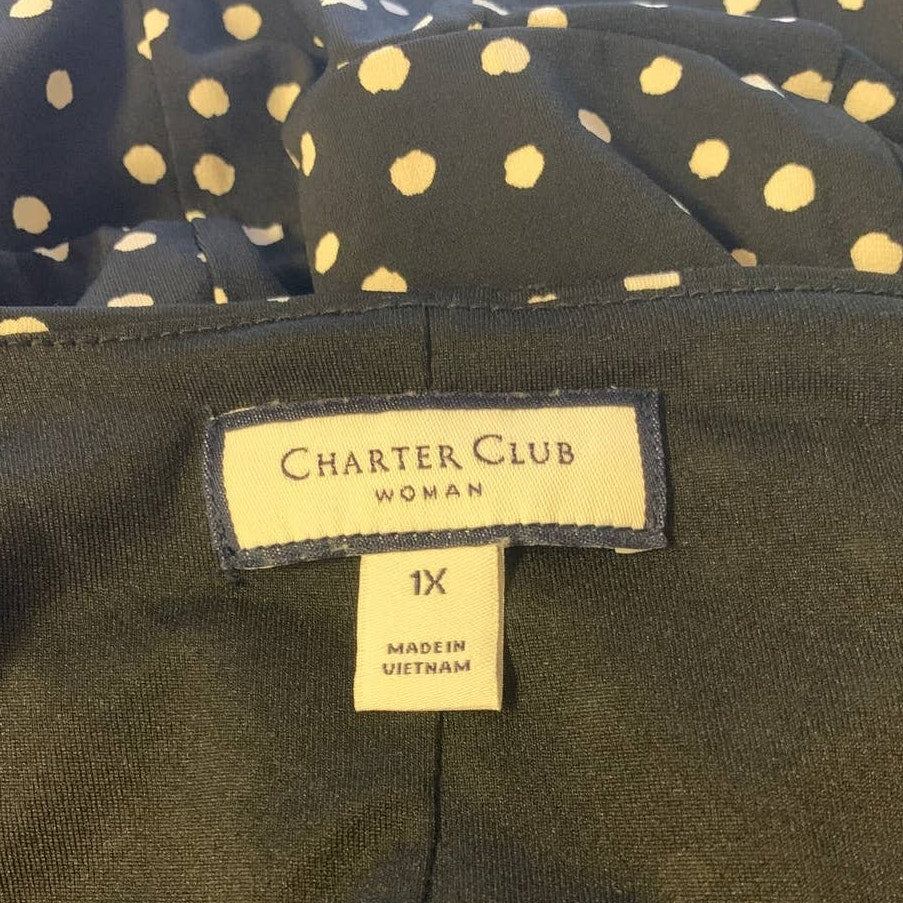 Charter Club 1X Half Sleeve Polka Dot Matching Belt Below The Knee Flowy Dress
