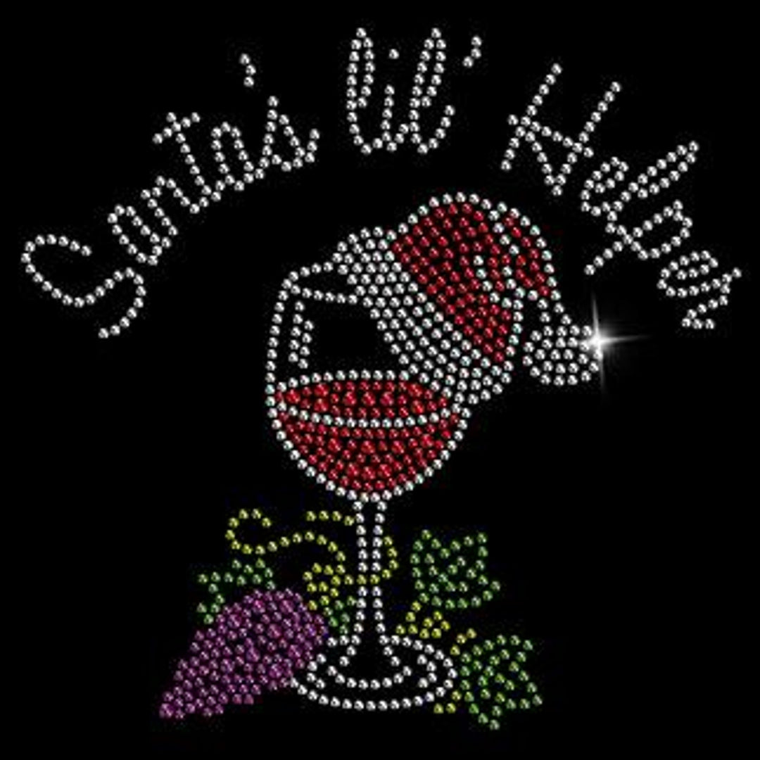 New Small Hand Printed Santas Helper Christmas Rhinestone Wine 3/4 Sleeve Tee