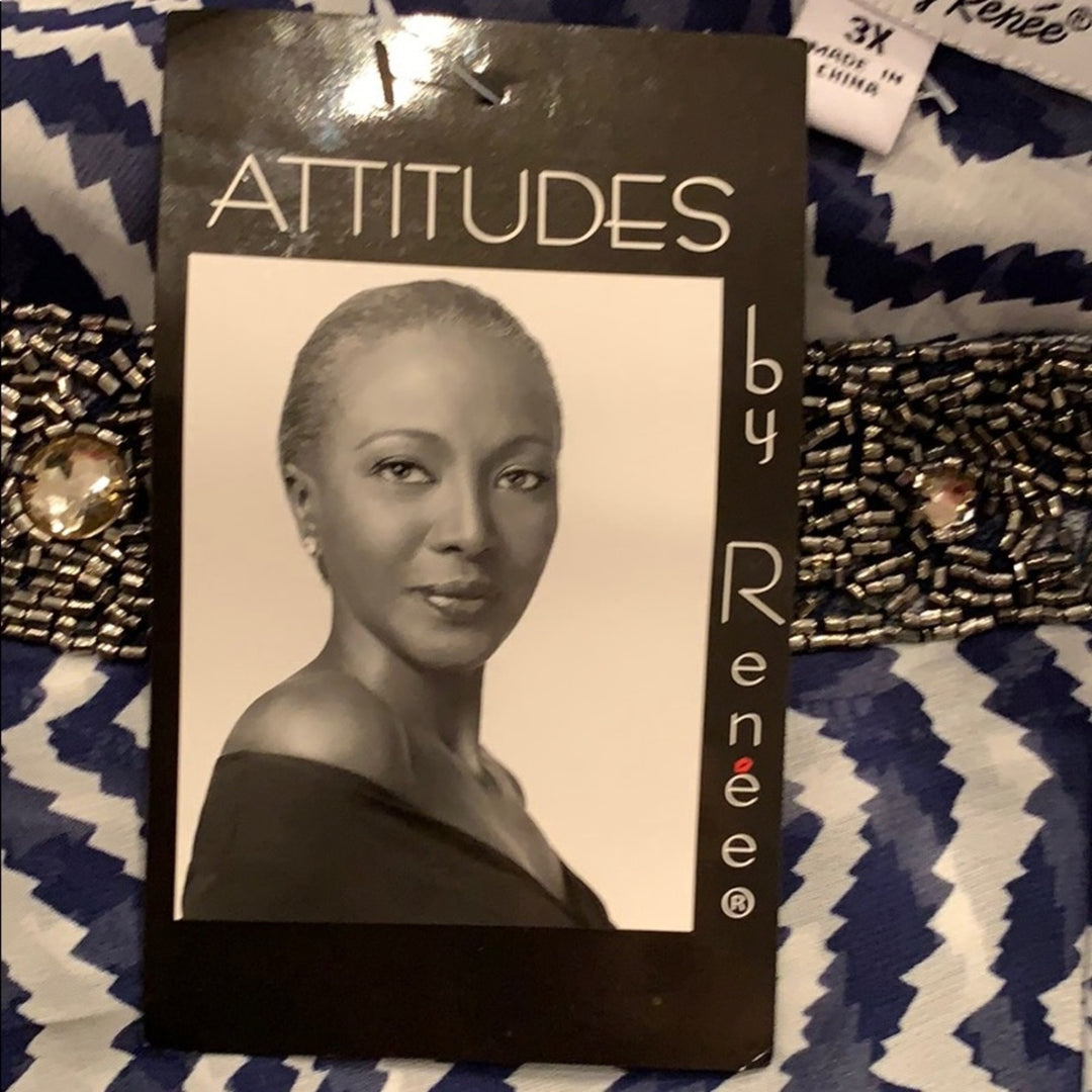 New Attitudes by Renee 3X Long Sleeve Beaded Sheer Flowy Polyester Top Blouse