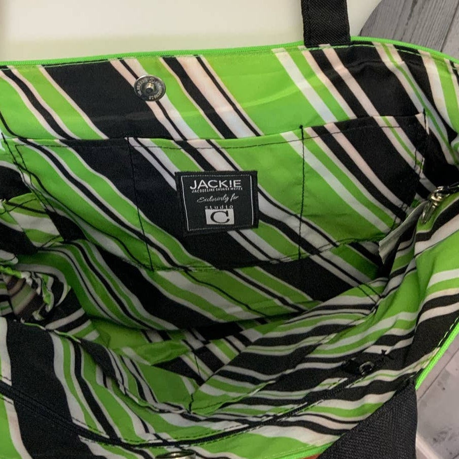 Jackie for Studio C Geometric Pattern Striped Interior Vinyl Tote Bag Purse