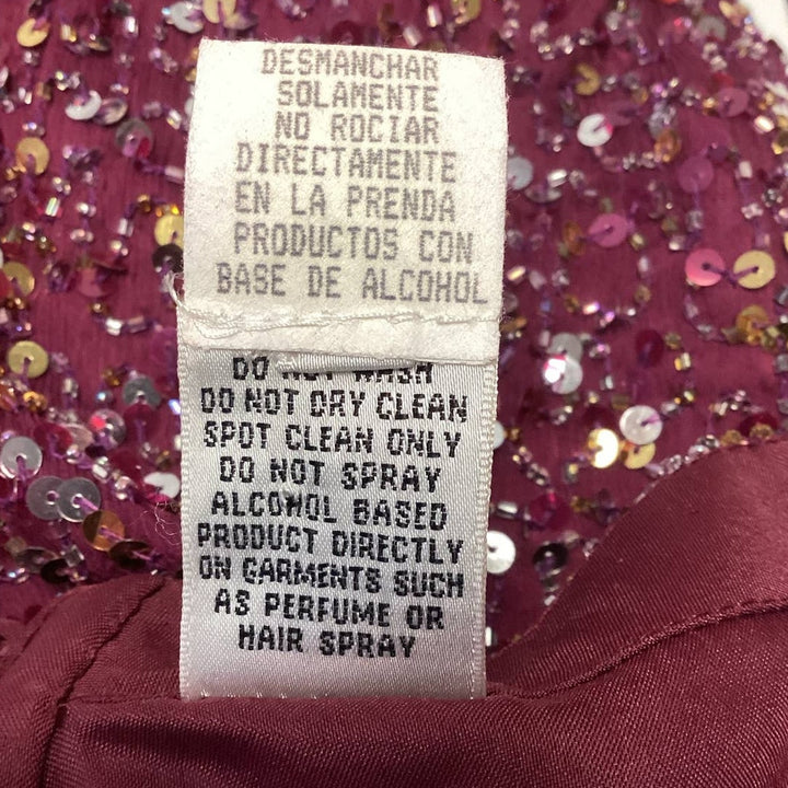 Scala Womens Size XL Wine Red Silk Zip Up V-Neck Fully Lined Formal Sequin Top
