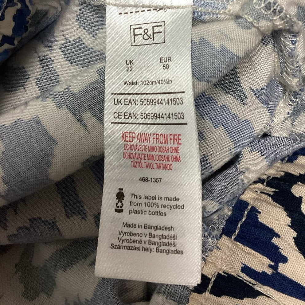 F&amp;F Womens Size 18 Drawstring Elastic Waist Geometric Flowy Tapered Leg Pants