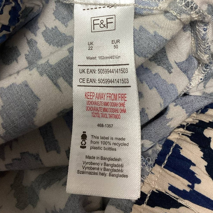 F&amp;F Womens Size 18 Drawstring Elastic Waist Geometric Flowy Tapered Leg Pants