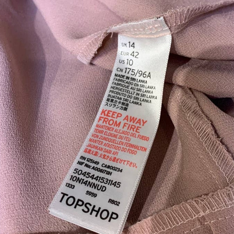Top Shop Size 10 100% Polyester Pale Rose Pink Long Sleeve Flred Wrap Dress