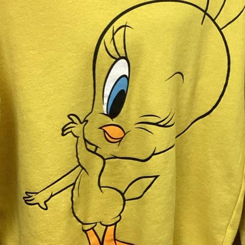 Looney Tunes XS Yellow Tweety Bird Long Sleeve Cotton Blend Sweatshirt Hoodie