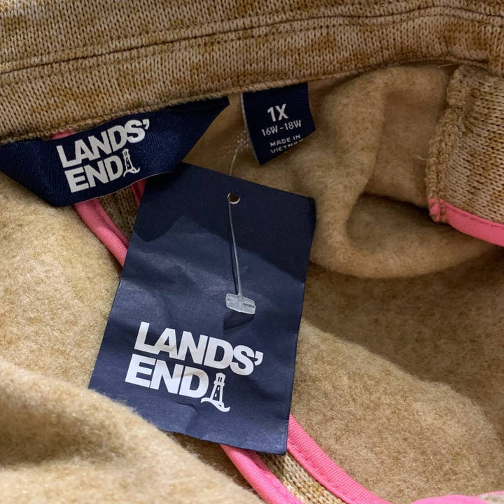New Lands End Tan 1X Sweater Fleece Machine Washable Single Button Blazer Jacket