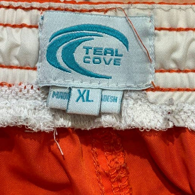 Teal Cove Mens XL  Board Beach Surf Swimwear Drawstring Orange Swimming Trunks