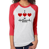 New Hand Printed Womens Small I Heart Love Hallmark Movies 3/4 Sleeve Tee Shirt