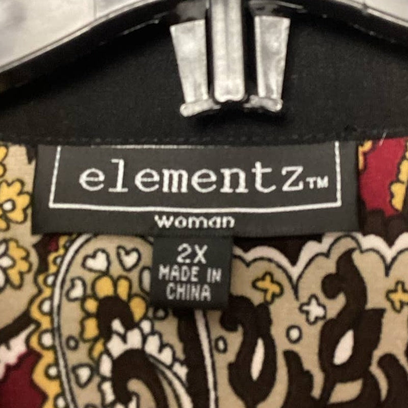 Elementz Woman 2X Long Sleeve Polyester Blend Paisley Button Down Blouse Top