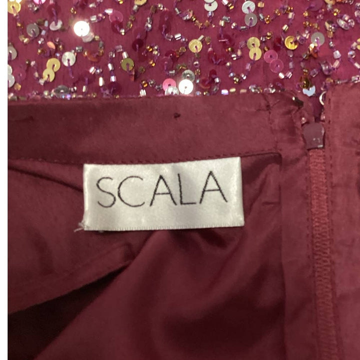 Scala Womens Size XL Wine Red Silk Zip Up V-Neck Fully Lined Formal Sequin Top