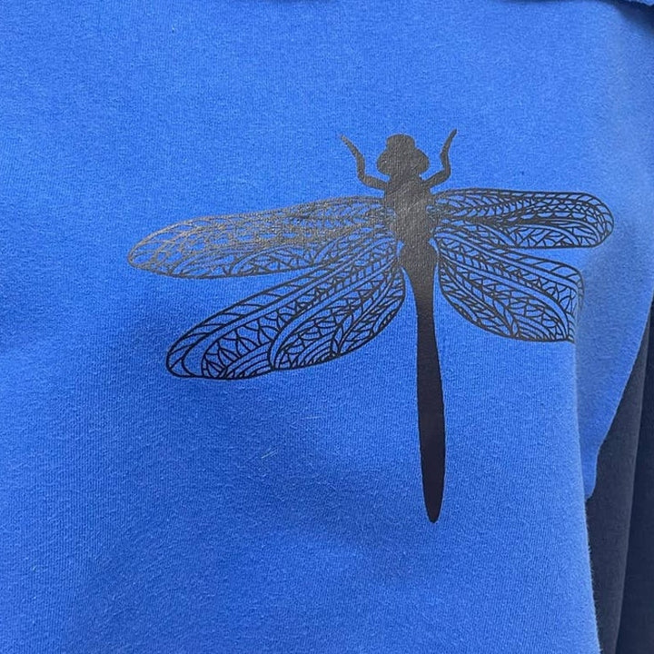 Hand Printed Men Upcycled XXL Dragonfly PolyCotton Long Sleeve Sweatshirt Hoodie
