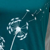 Hand Printed Upcycled Large Dandelion Make a Wish 100% Cotton Short Sleeve Tee