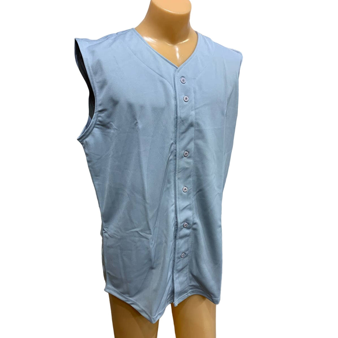 New Tag Team Uniform Adult Medium Gray Button Down Baseball Sleeveless Jersey