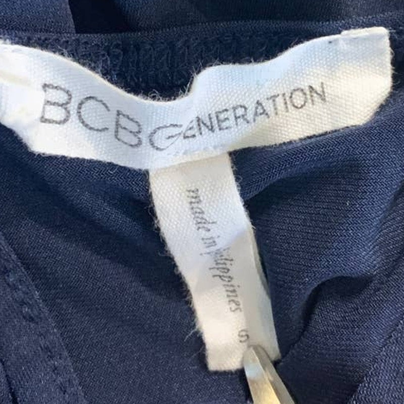 BCBGeneration Small Navy Blue Sleeveless Faux Wrap Keyhole Back Stretchy Romper
