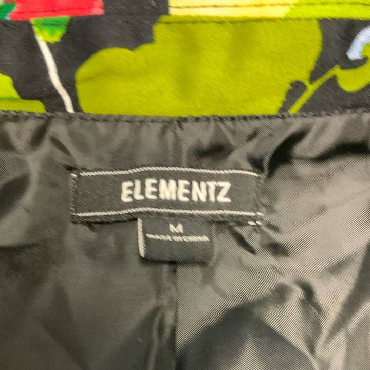 Elementz Medium Long Sleeve Cotton Blend Colorful Floral on Black Blazer Jacket