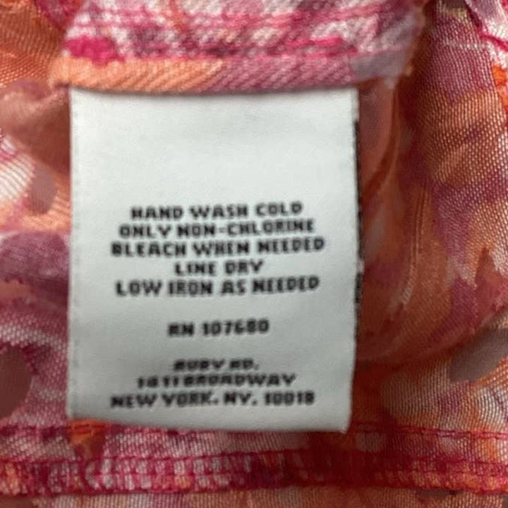 Ruby Rd Womens Plus Size 14 Linen Blend Floral Partially Sheer Button Blouse