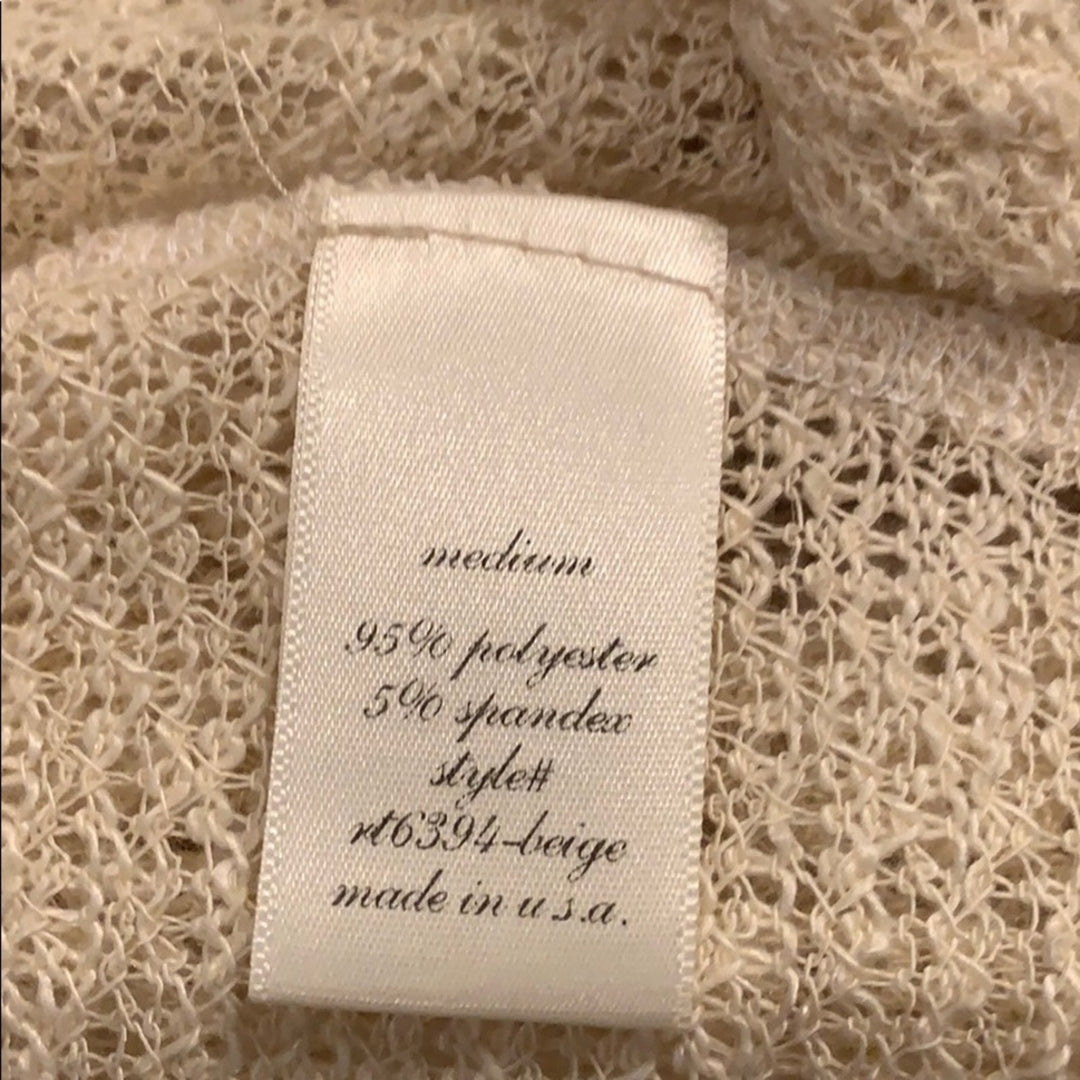 Blue Rain Medium Ivory Knit Open Front Lace Cardigan Sweater Made In USA