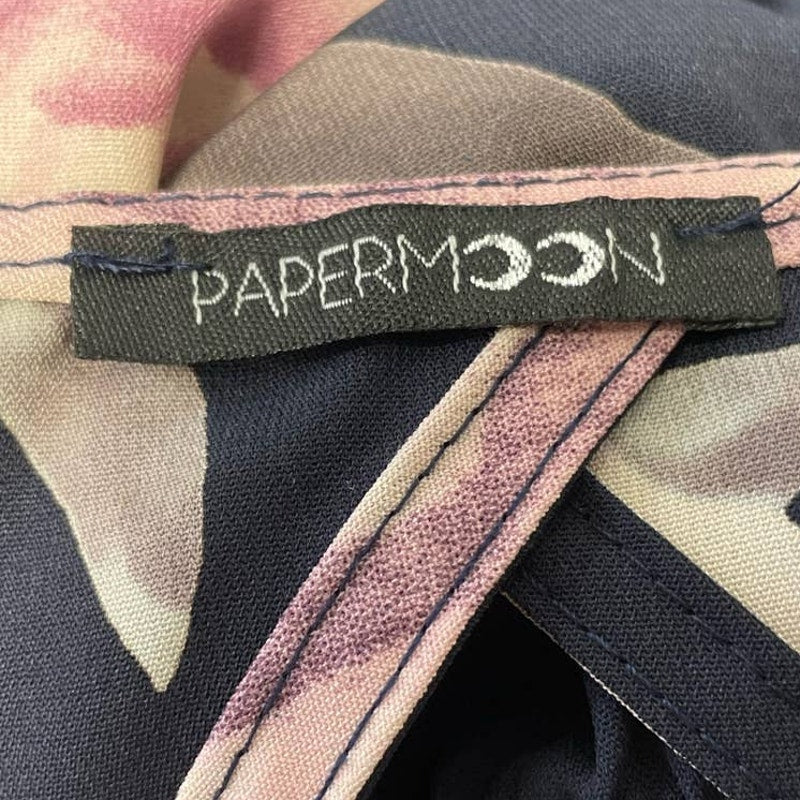 Papermoon Small Long Sleeve V Neck Polyester Open Keyhole Back Floral Top Blouse