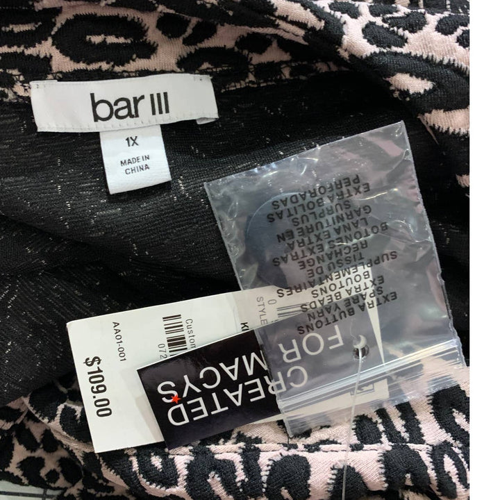 New Bar III 1X Puffy Sleeve Leopard Spot Long Sleeve Cardigan Sweater Jacket