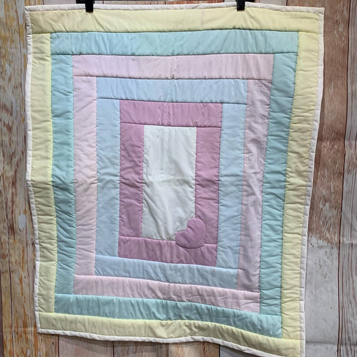 Handmade Cat Dog Pastel Springtime Gingham Heart Baby Quilt Wall Art