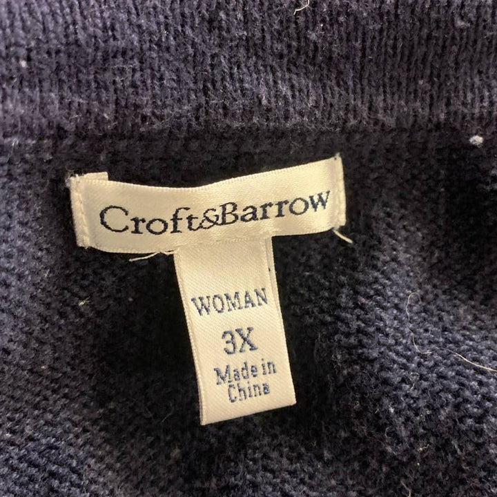 Croft &amp; Barrow Woman 3X 3/4 Sleeve Striped Crew Neck Cotton Knit Sweater