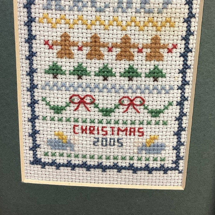 Vintage Christmas 2005 Hand Made Counted Cross Stitch Mini Sampler Art Artwork