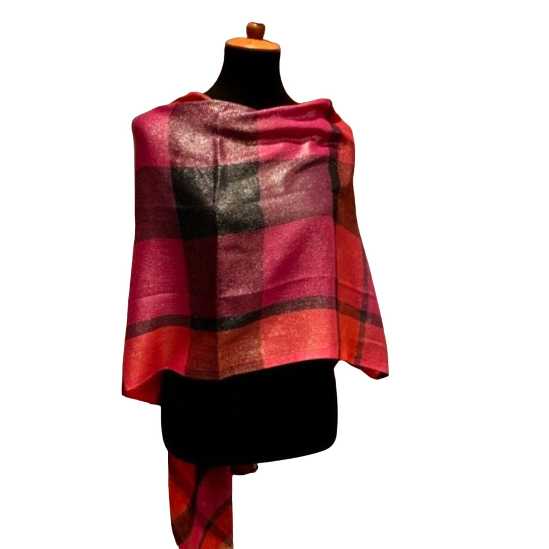 Loft Handmade Upcycled Orange Pink Polyester Shimmery Plaid Long Poncho Wrap