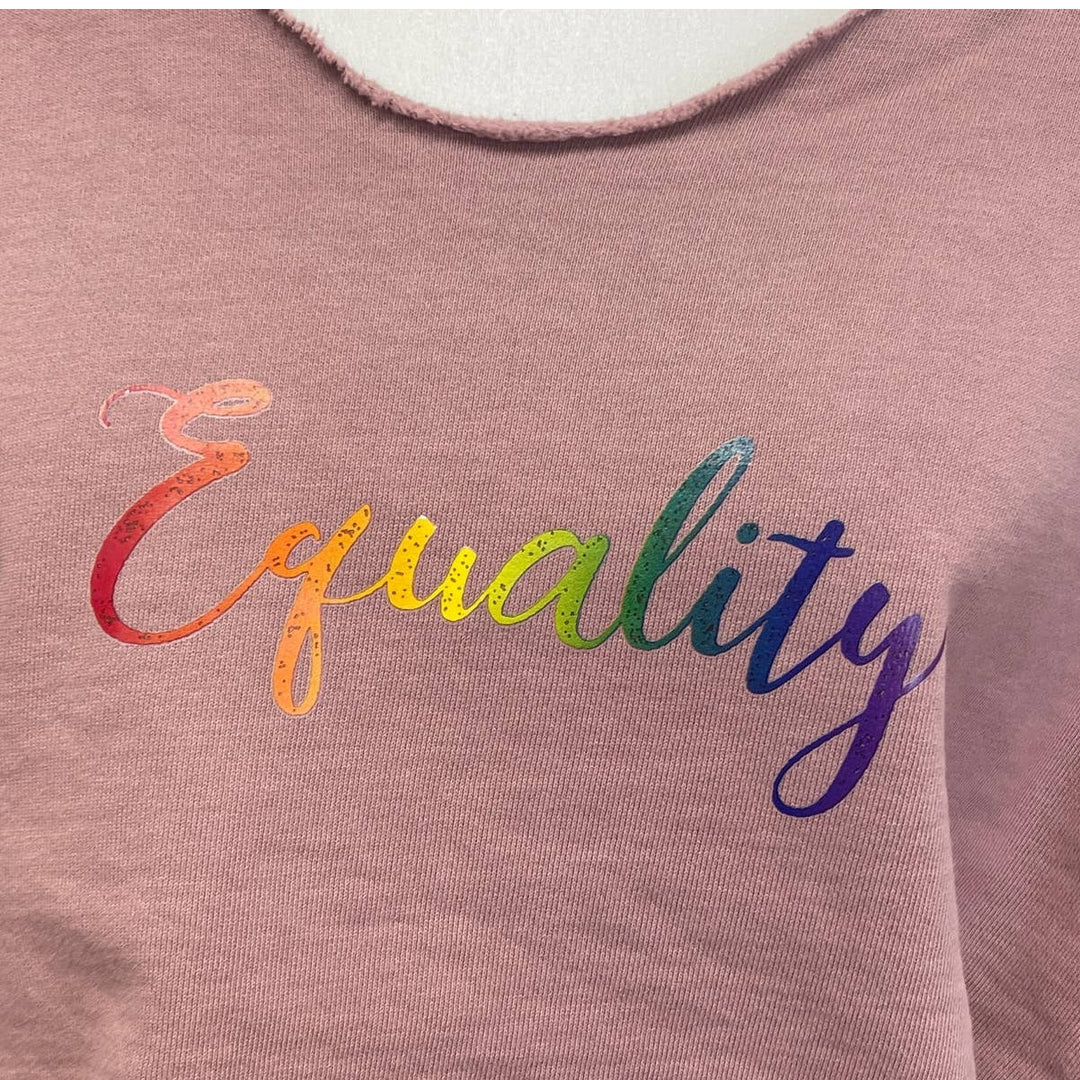 Hand Printed Upcycled Womens 2X Cropped Equality Rainbow Pride Sweatshirt