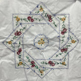 Vintage Handmade Cross Stitch Floral Diamond Wreath Ready to Frame Wall Art