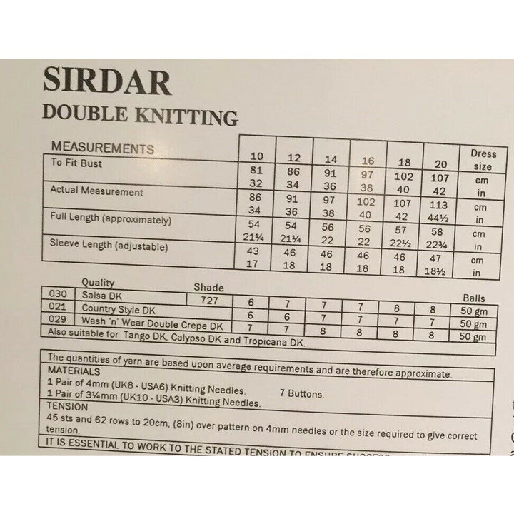New Sirdar 5960 Salsa Ladies DK Double Knitting Cardigan Sweater Pattern