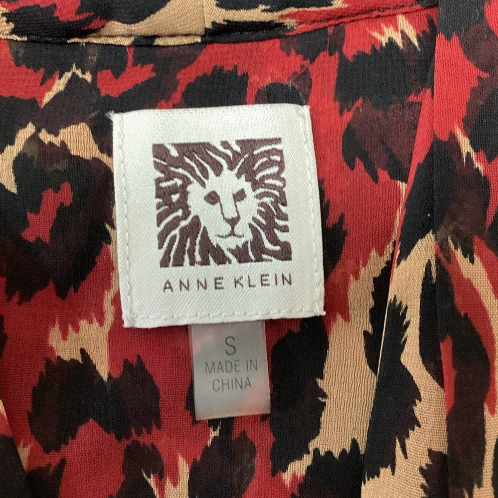 Anne Klein Small Polyester Sleeveless Sheer Red Black Leopard Spot Tank Blouse