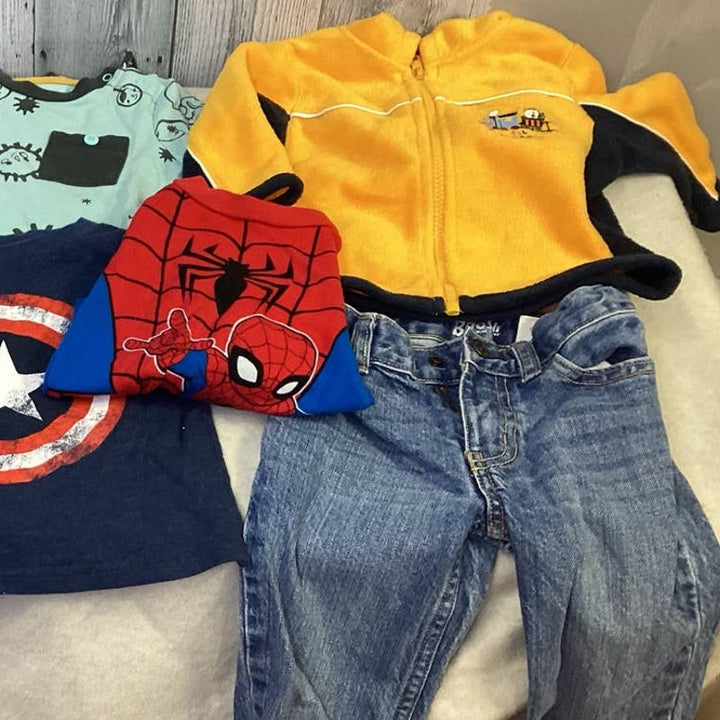 Lot of 7 Baby Boys 12 Months Arizona Jeans Osh Kosh Captain America Tops Jeans