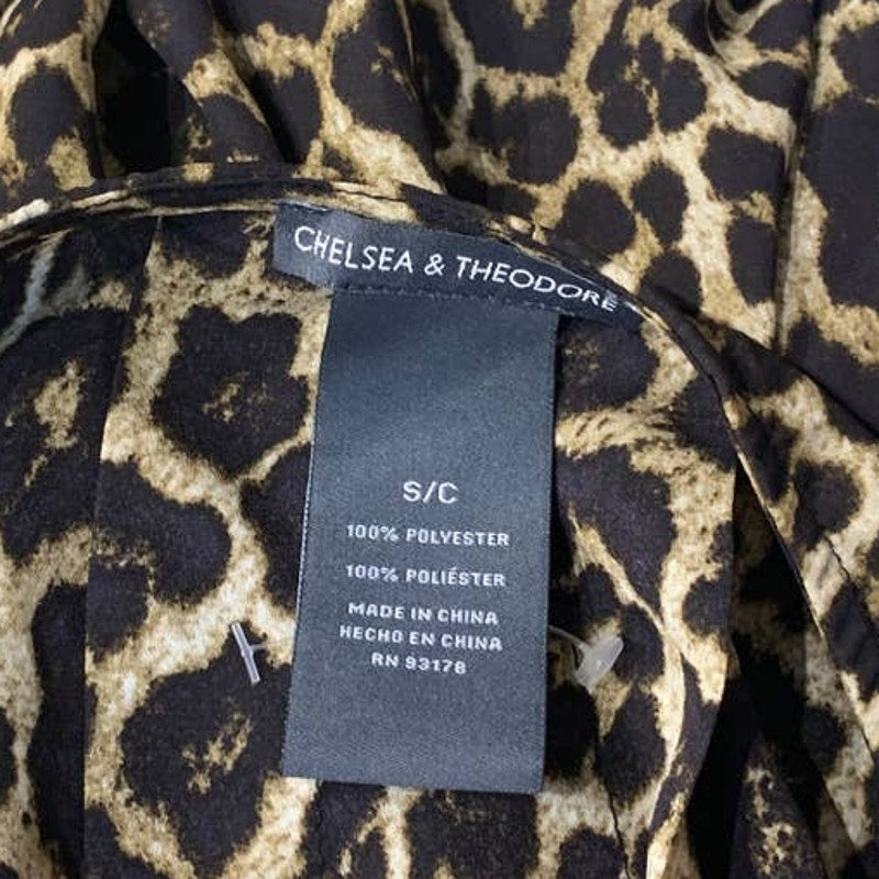 Chelsea &amp; Theodore Womens Small Short Sleeve Polyester Leopard Print Top Blouse