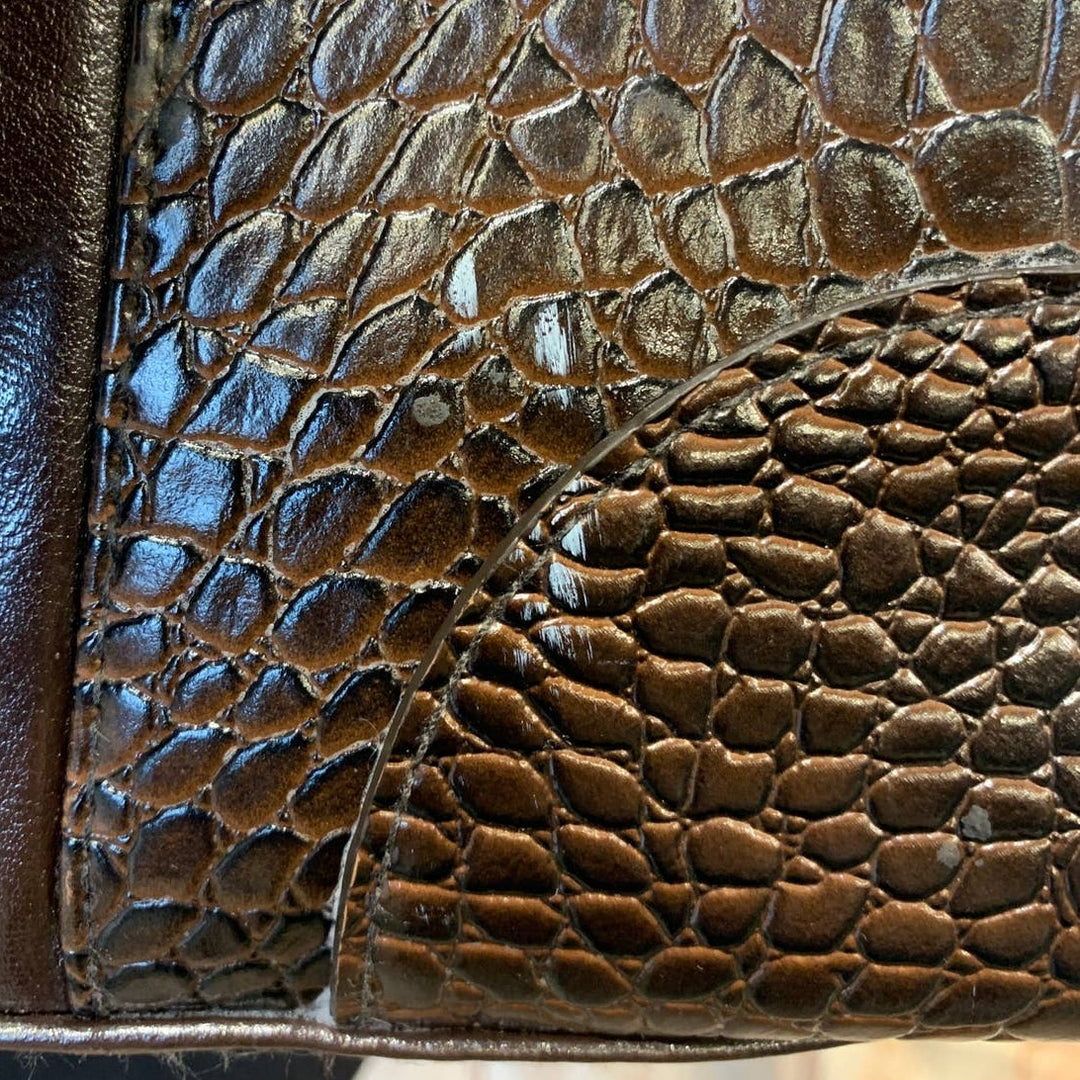 Coldwater Creek Brown Faux Crocodile Leather Career Briefcase Handbag Purse