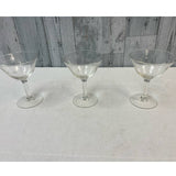 3 Vintage Delicate Glass Flower w Leaves Stemmed Drinking Wine Glasses w Chip