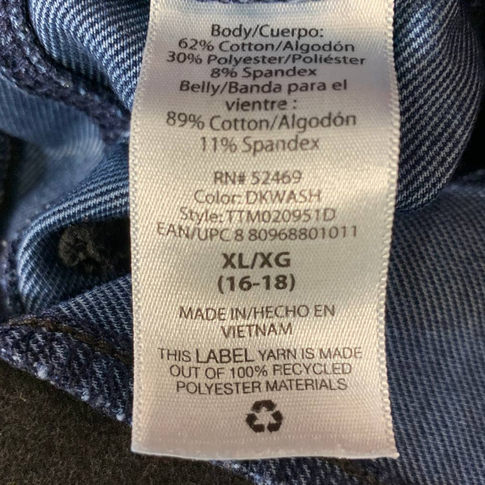 Time &amp; Tru XL Maternity Stretch Panel Cotton Blend Denim Tapered Dark Wash Jeans