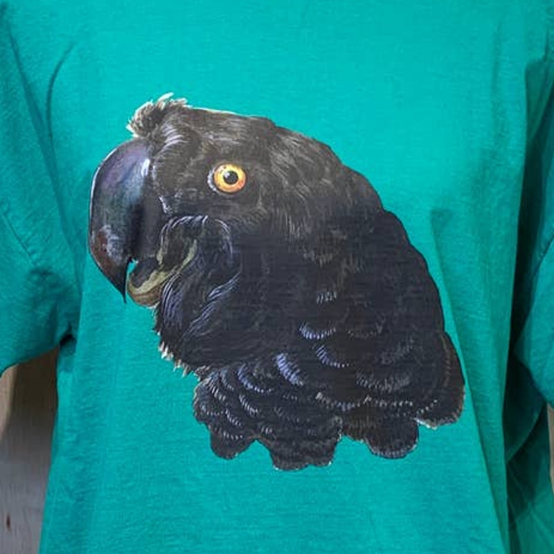 Upcycled Hand Printed XL Black Parrot Ukraine Artist Peace Fundraiser Art Tee