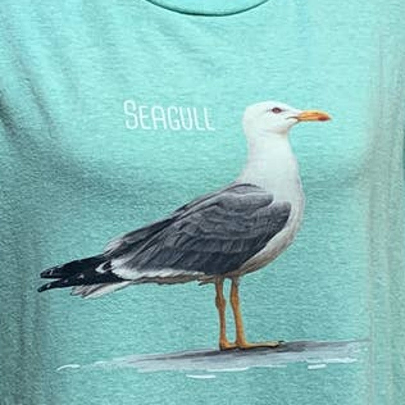Upcycled Hand Printed Womens XL Slava Ukraine Flag Seagull Bird Artist Tee