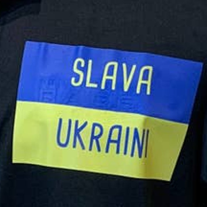 Upcycled Hand Printed Mens Medium Flag Slava Ukraini Fundraiser Polo Shirt