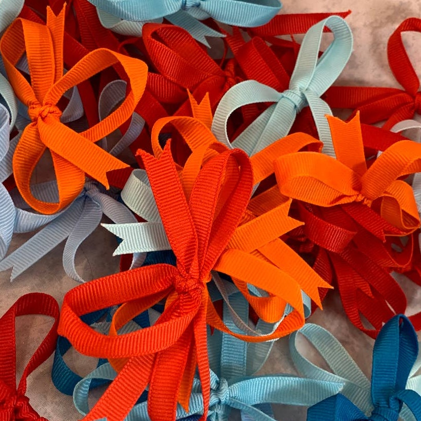 50 Starched Grosgrain Blue Red Orange Ribbon Craft Bows Baby Shower Card Favor