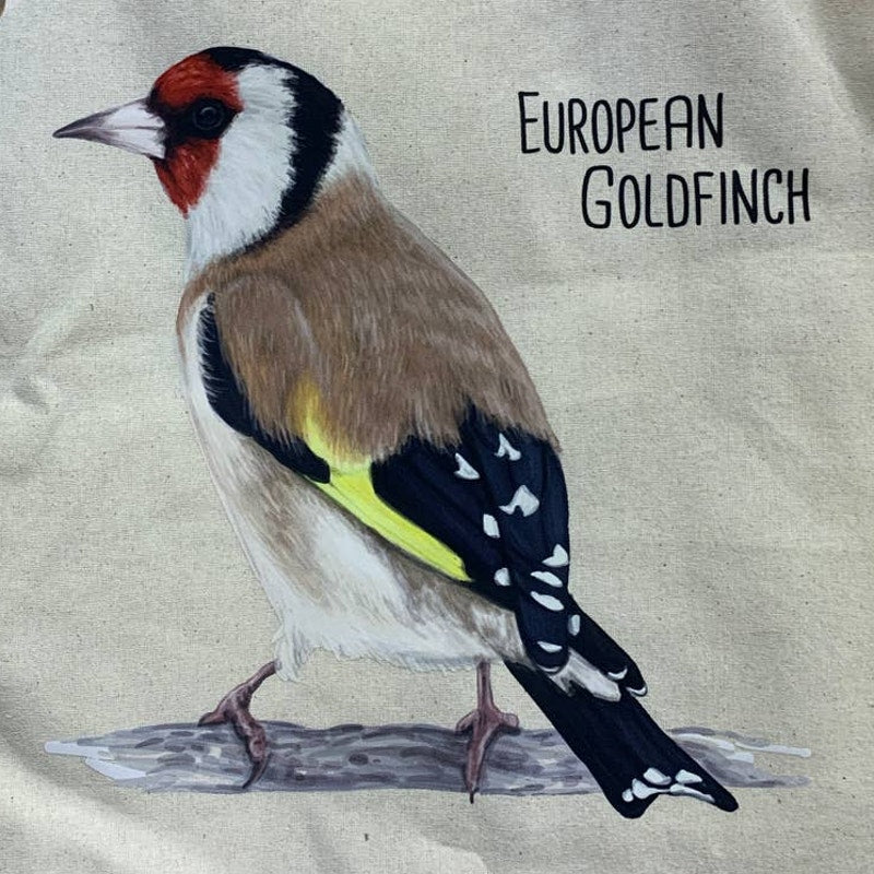 New Hand Printed European Goldfinch Bird Original Art Canvas Shoulder Tote Bag