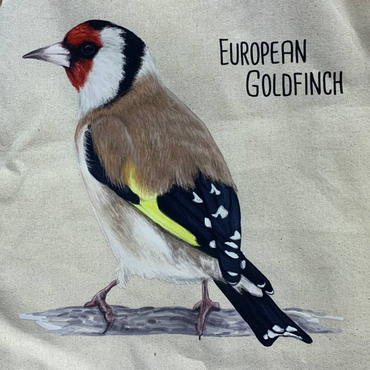 New Hand Printed European Goldfinch Bird Original Art Canvas Shoulder Tote Bag
