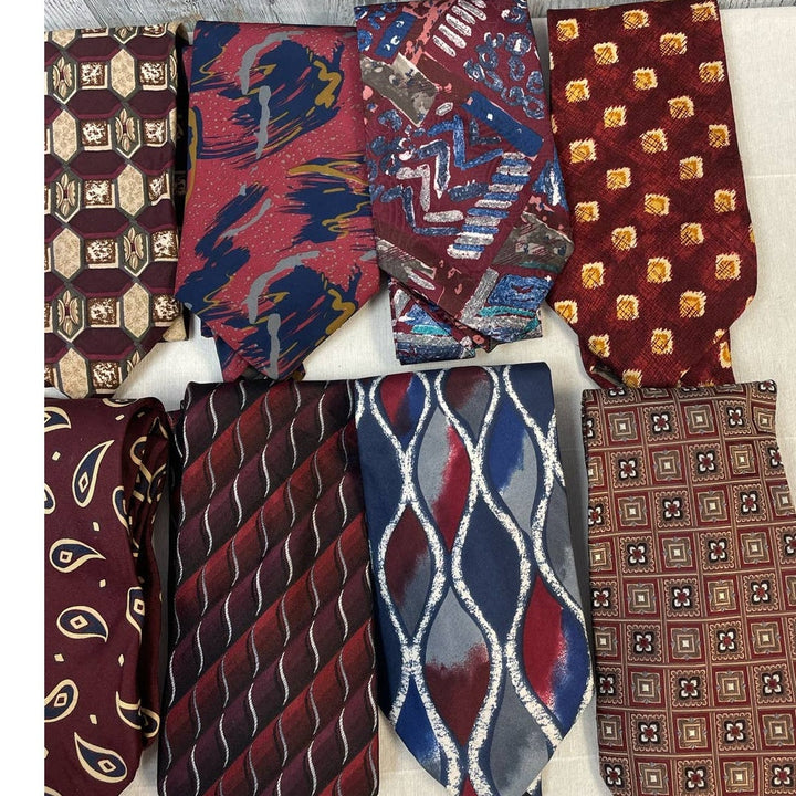 Lot of 10 Wine Red Gray Vintage &amp; Modern Career Silk Polyester Necktie Ties