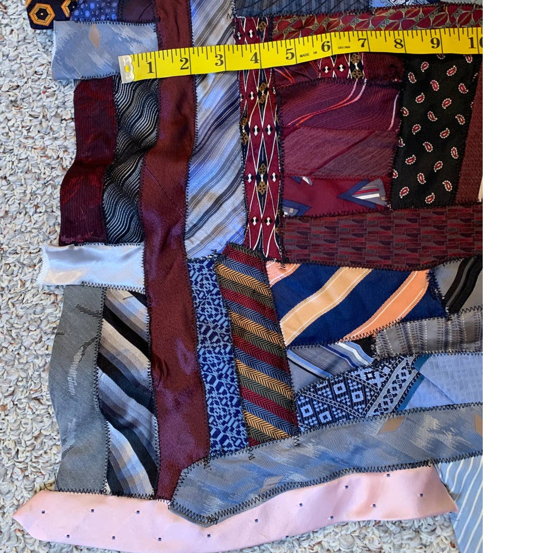 Handmade Upcycled Vintage Necktie Silk Polyester Pieced Quilt Block Fabric Sq