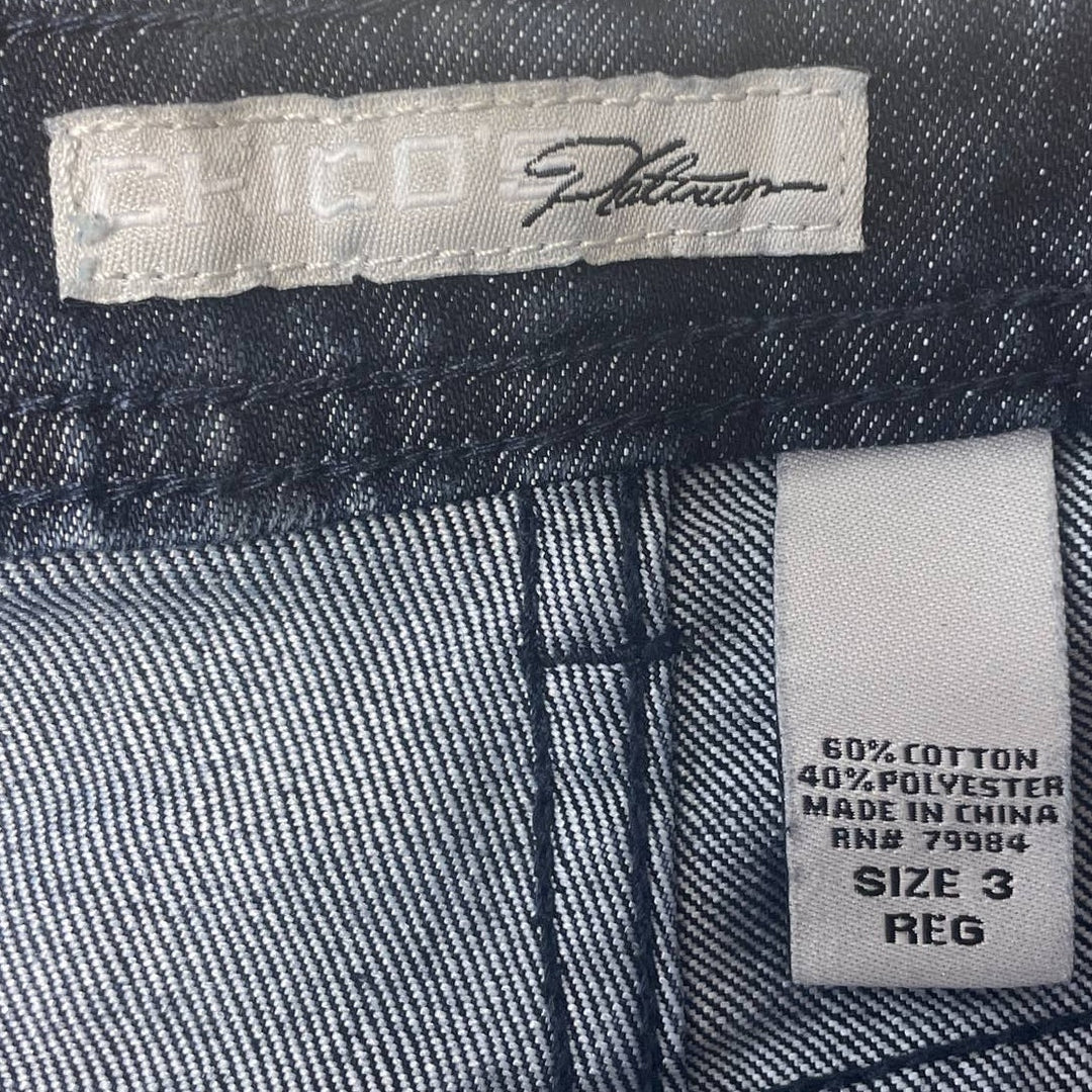 Chicos Platinum Size 3 16 Regular Alannis RG Stretch Cotton Denim Blue Jeans